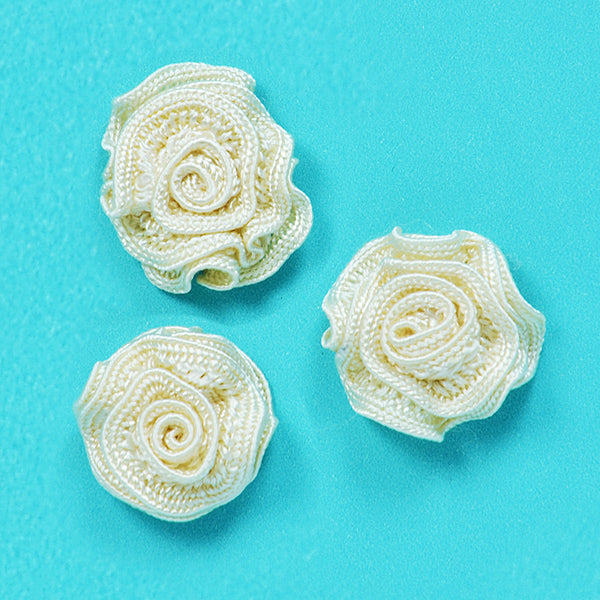 Ruffled Rosette Applique/Patch Pack of 3 White Appliques