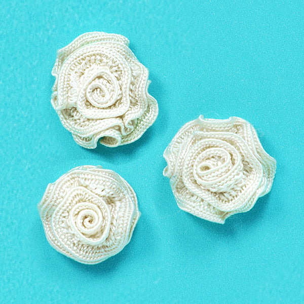 Ruffled Rosette Applique/Patch Pack of 3 Ivory Appliques