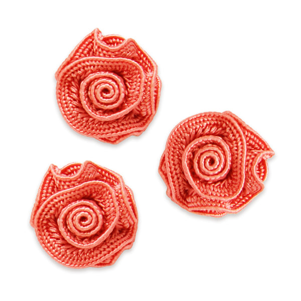 Ruffled Rosette Applique/Patch Pack of 3 Coral Appliques