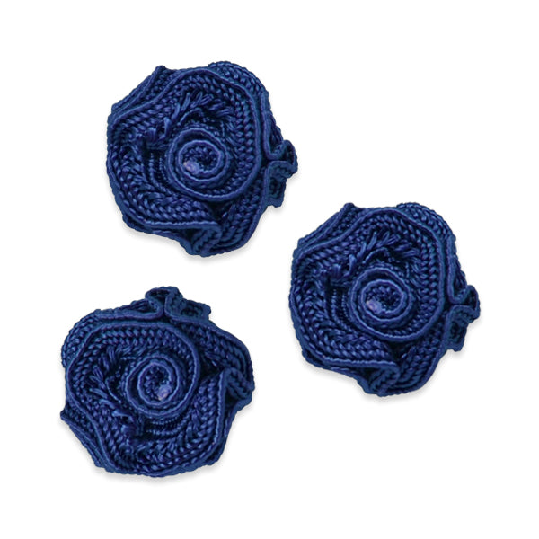 Ruffled Rosette Applique/Patch Pack of 3 Navy Blue Appliques