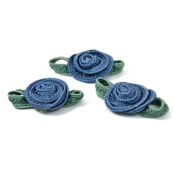 Rosette with Dark Green Leaves Pack of 3 Marine Blue Appliques