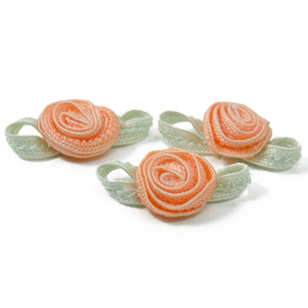 Rosette with Dark Green Leaves Pack of 3 Peach Appliques