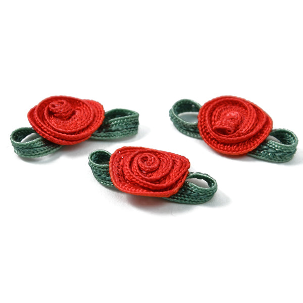 Rosette with Dark Green Leaves Pack of 3 Red Appliques