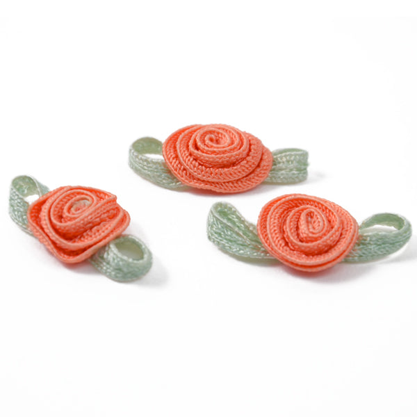 Rosette with Dark Green Leaves Pack of 3 Coral Appliques