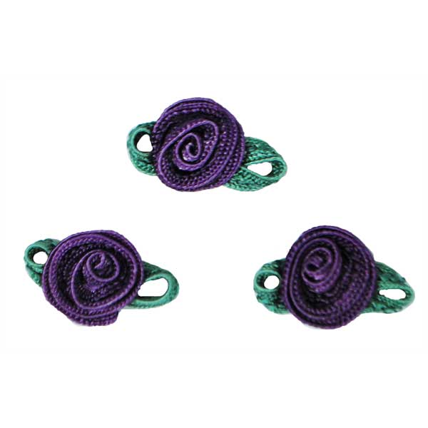 Rosette with Dark Green Leaves Pack of 3 Purple Appliques