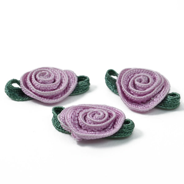 Rosette with Dark Green Leaves Pack of 3 Lilac Appliques
