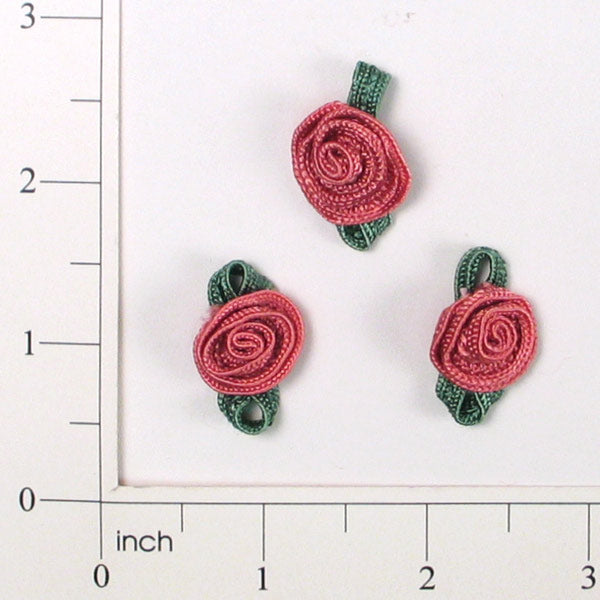 Rosette with Dark Green Leaves Pack of 3 Mauve Appliques