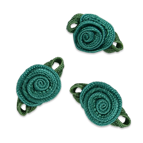 Rosette with Dark Green Leaves Pack of 3 Teal Appliques