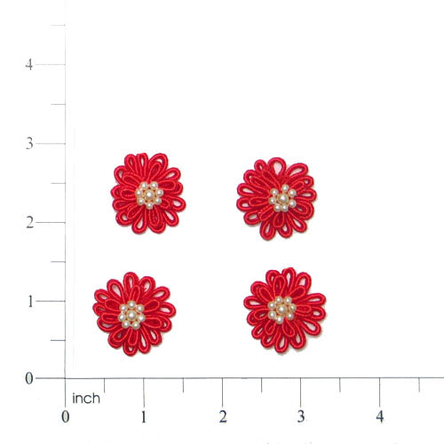 Mini Daisy Applique/Patch Pack of 4 Red Appliques