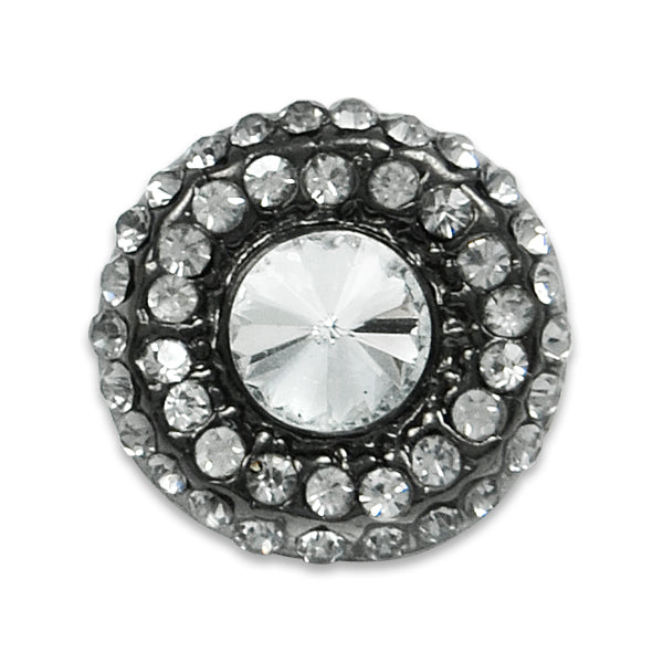 3/4" Round Rhinestone and Black Button - Black/Silver Buttons & Closures