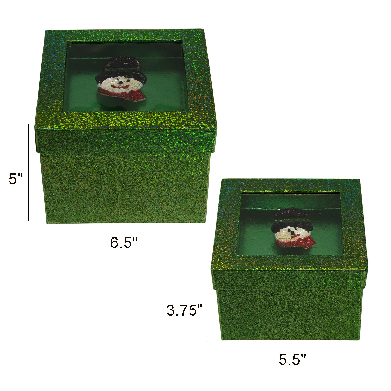 Hologram Gift Box Set with Decorative Snowman Sequin Applique/Patch - Green Boxes & Containers