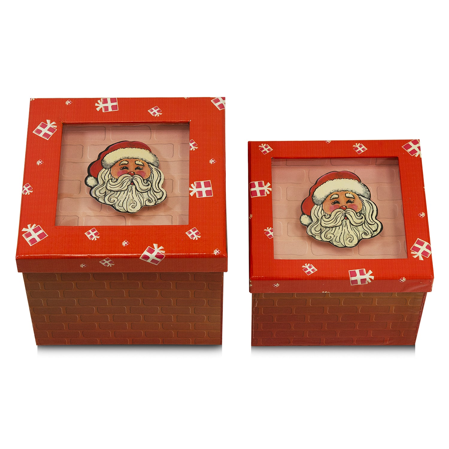 Gift Box Set with Decorative Santa Applique/Patch - Red Boxes & Containers