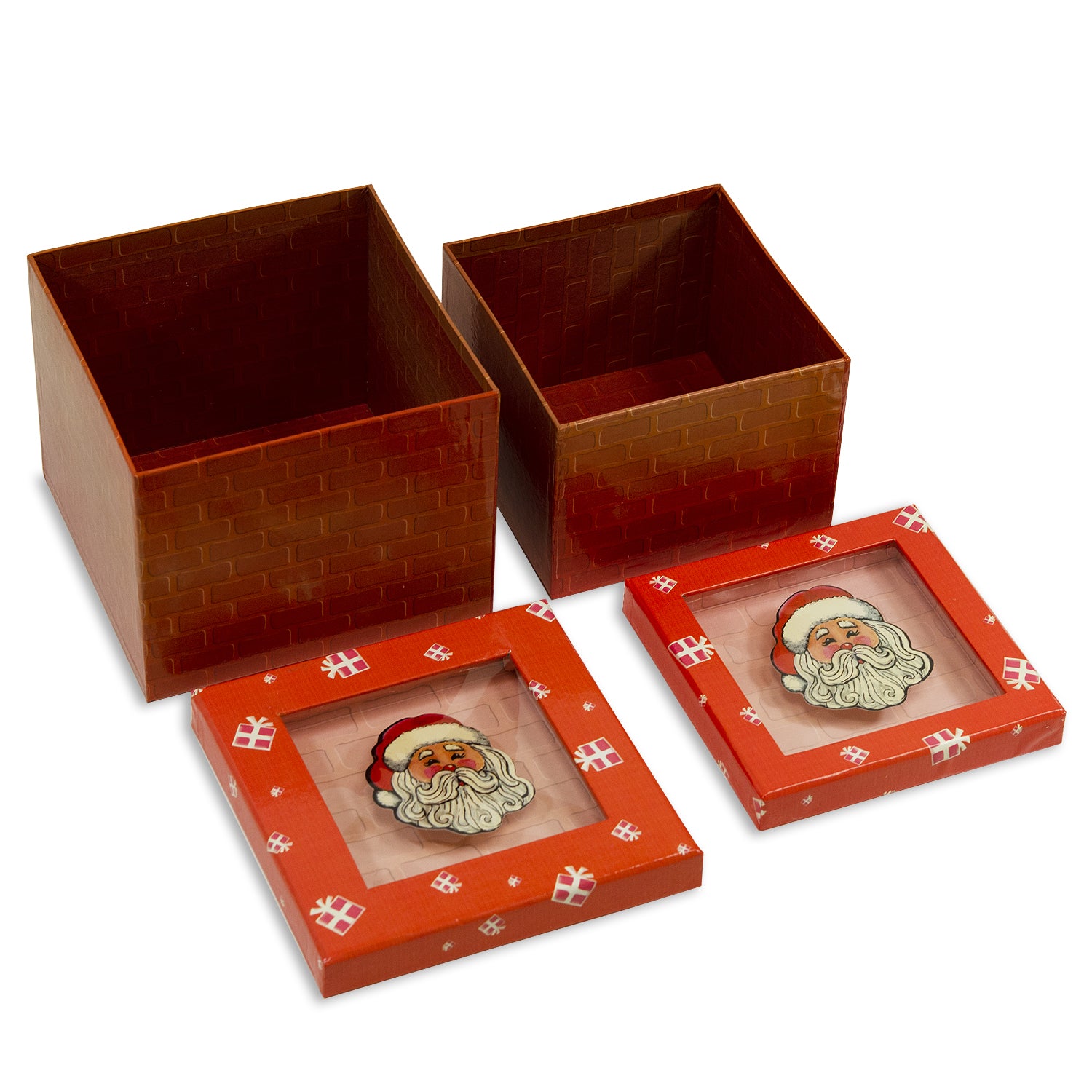 Gift Box Set with Decorative Santa Applique/Patch - Red Boxes & Containers