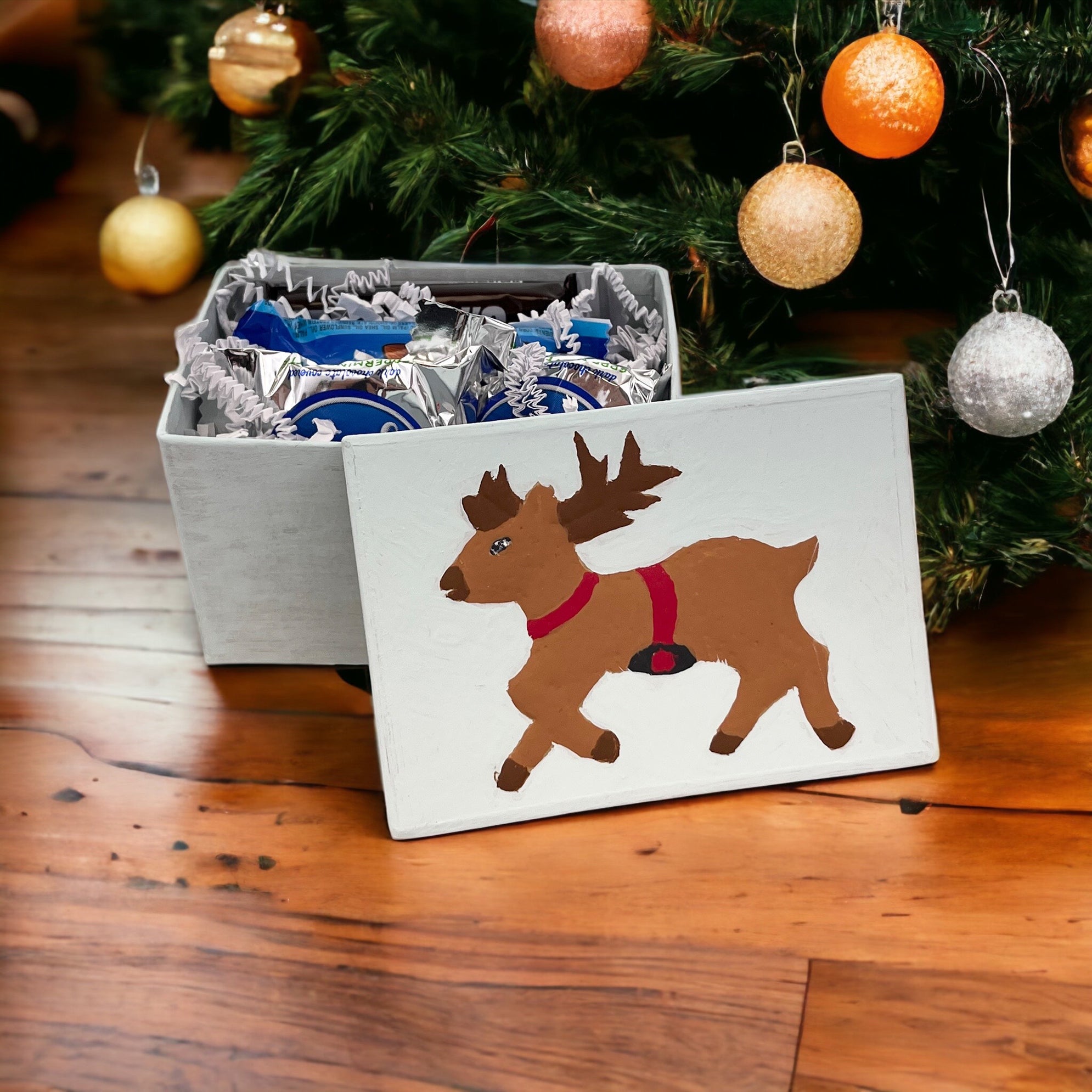 Rectangular Box with Reindeer Embossed Lid - Natural Boxes & Containers