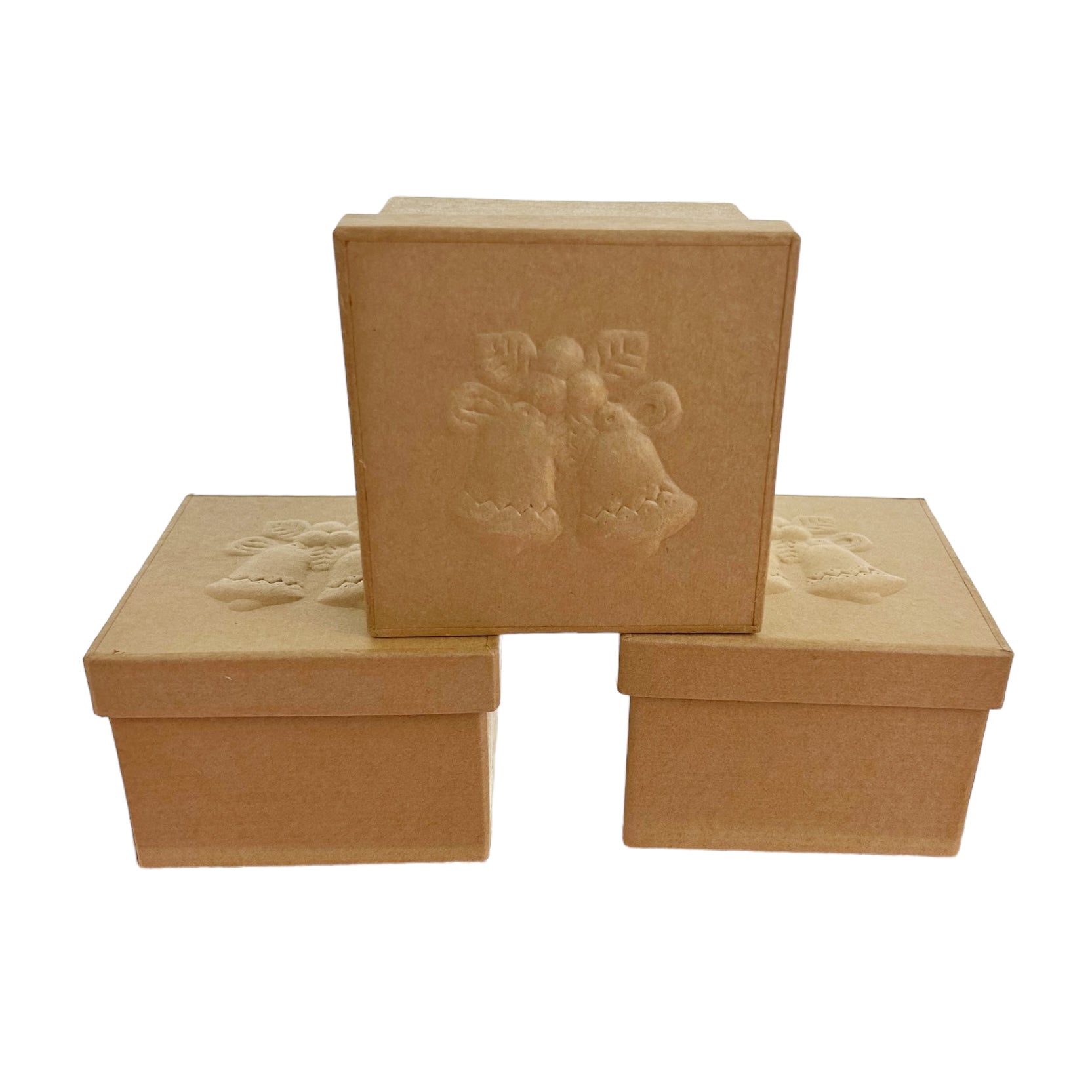 Square Box with Bells Embossed Lid - Natural Boxes & Containers