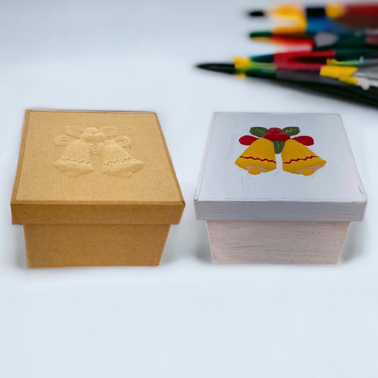 Square Box with Bells Embossed Lid - Natural Boxes & Containers