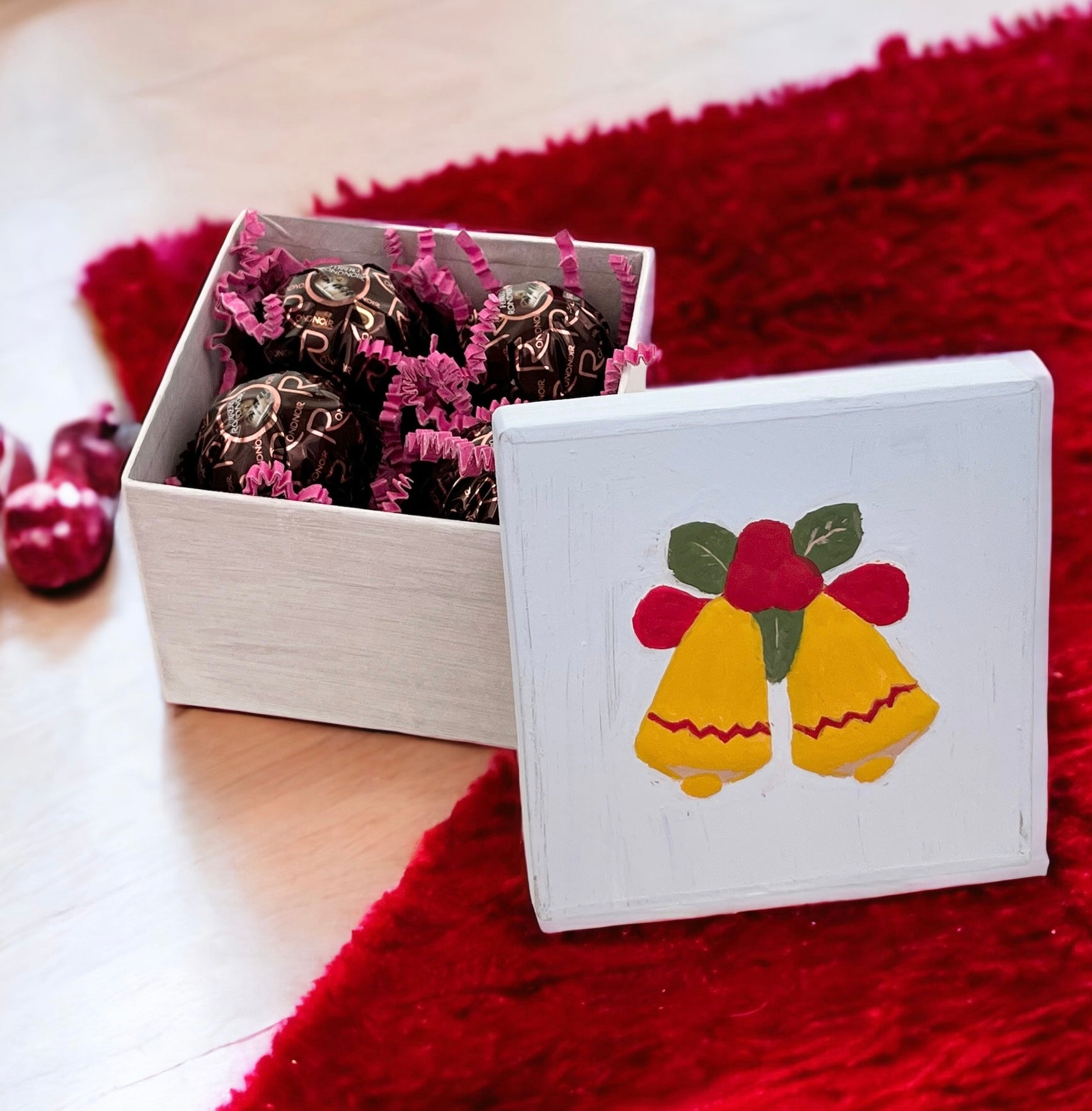 Square Box with Bells Embossed Lid - Natural Boxes & Containers