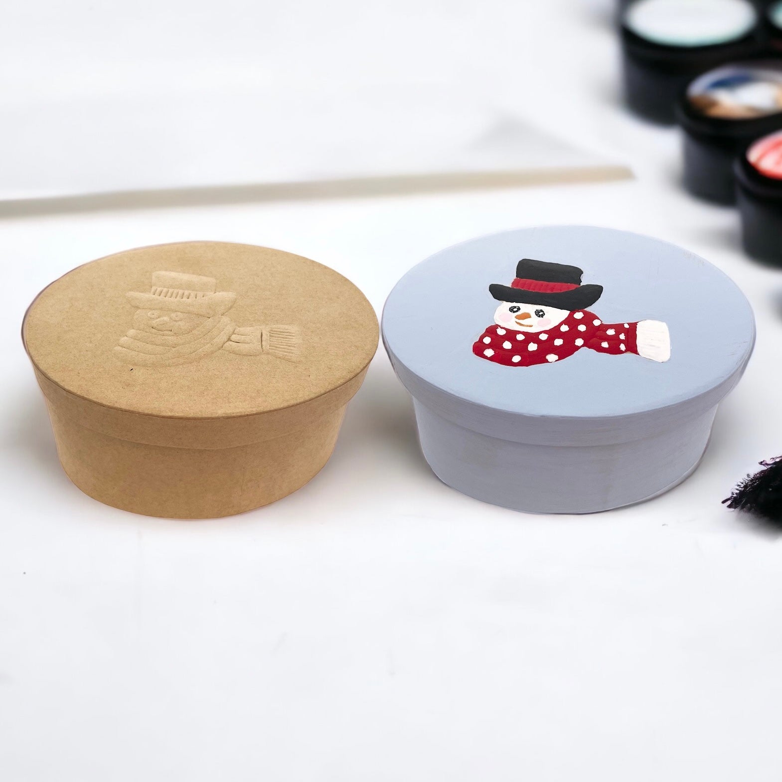 Oval Box with Snowman Embossed Lid - Natural Boxes & Containers