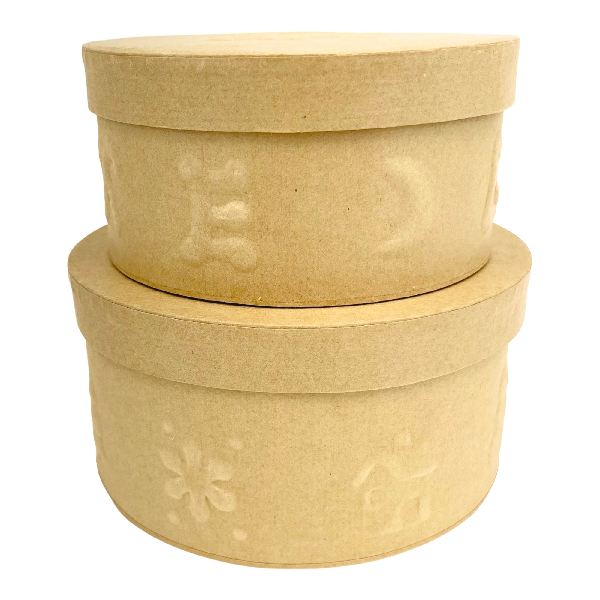 Round Box with Embossed Snowman - 2 pc. Set - Natural Boxes & Containers