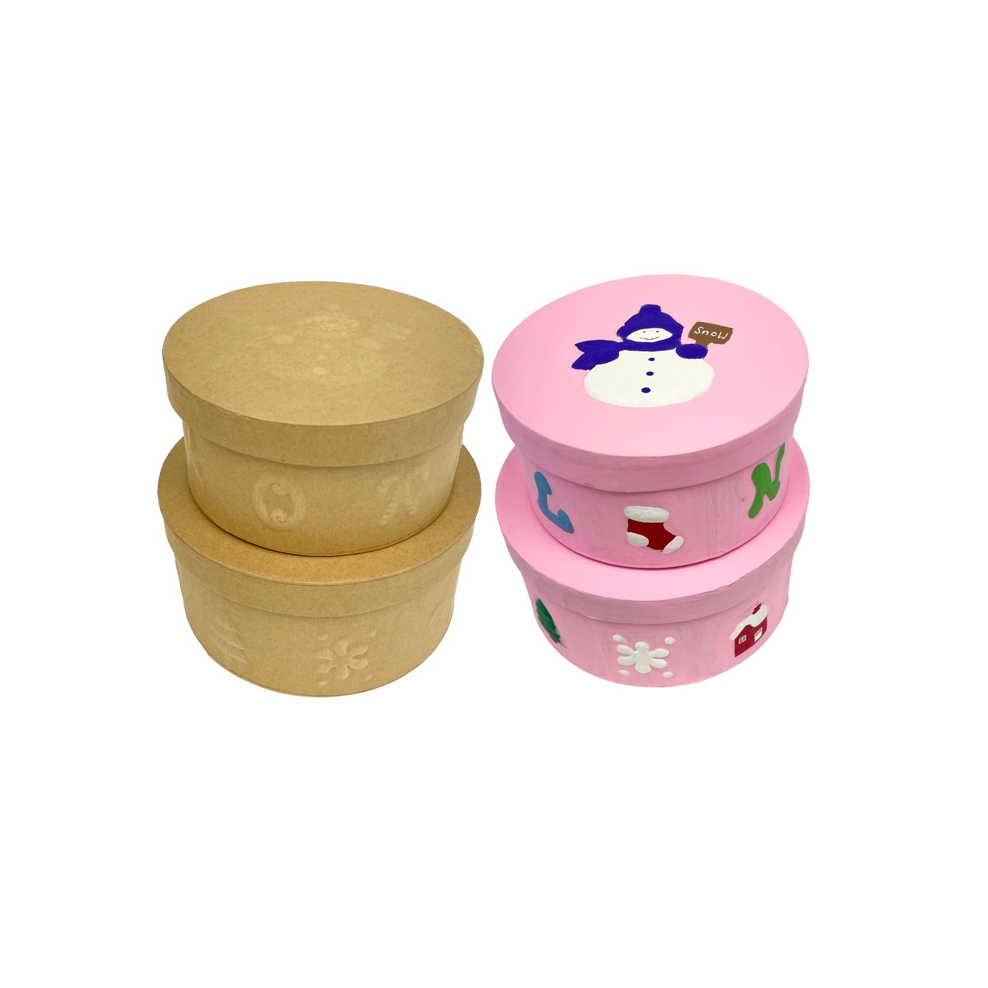 Round Box with Embossed Snowman - 2 pc. Set - Natural Boxes & Containers