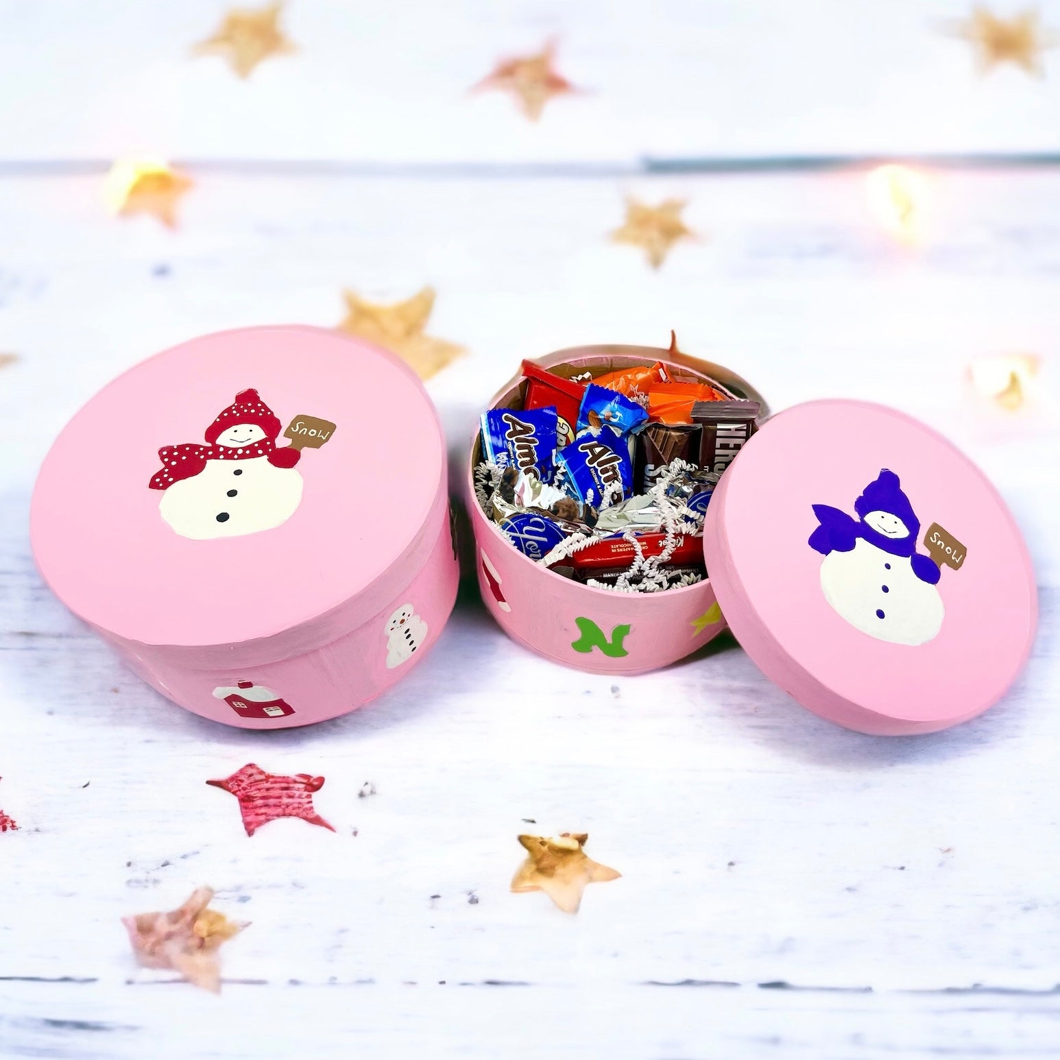 Round Box with Embossed Snowman - 2 pc. Set - Natural Boxes & Containers