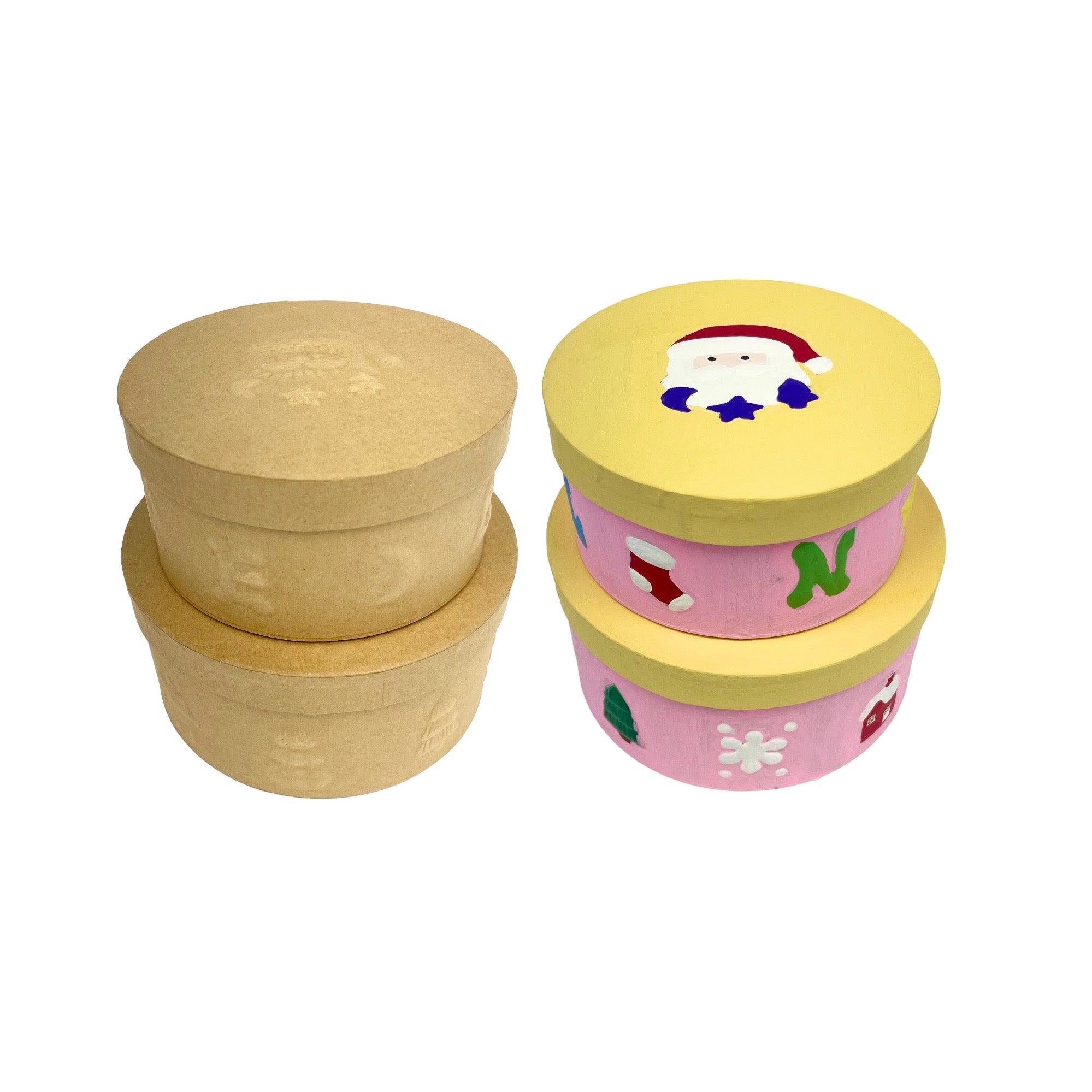 Round Box with Embossed Santa - 2 pc. Set - Natural Boxes & Containers