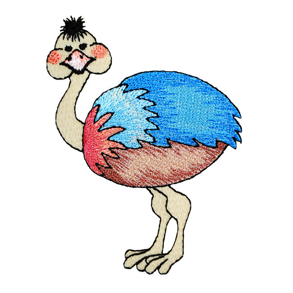 BaZooples Iron-on Patch Applique/Patch Ollie Ostrich - Multi Colors Iron-on Embroidered Appliques