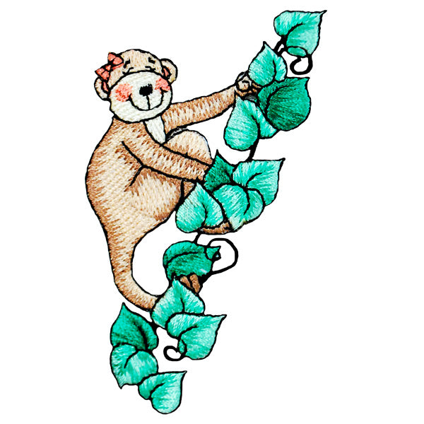 BaZooples Iron-on Patch Applique/Patch Molly Monkey on Vine - Multi Colors Iron-on Embroidered Appliques