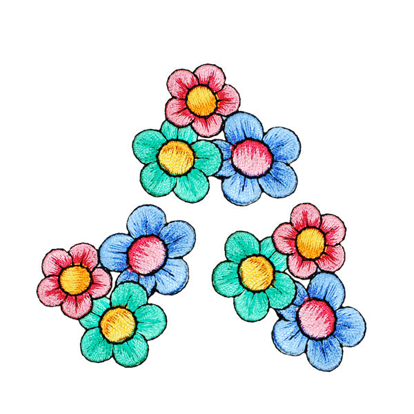 BaZooples Iron-on Patch Applique/Patch Flower Cluster Pack of 3 - Multi Colors Iron-on Embroidered Appliques