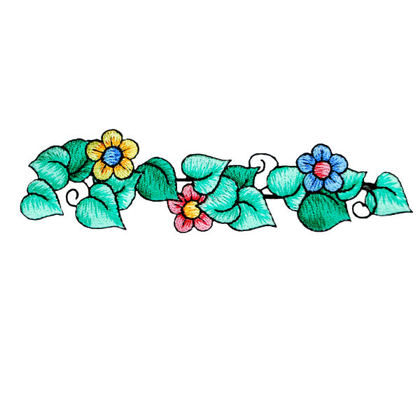 BaZooples Iron-on Patch Applique/Patch Flowers on Vine Border - Multi Colors Iron-on Embroidered Appliques