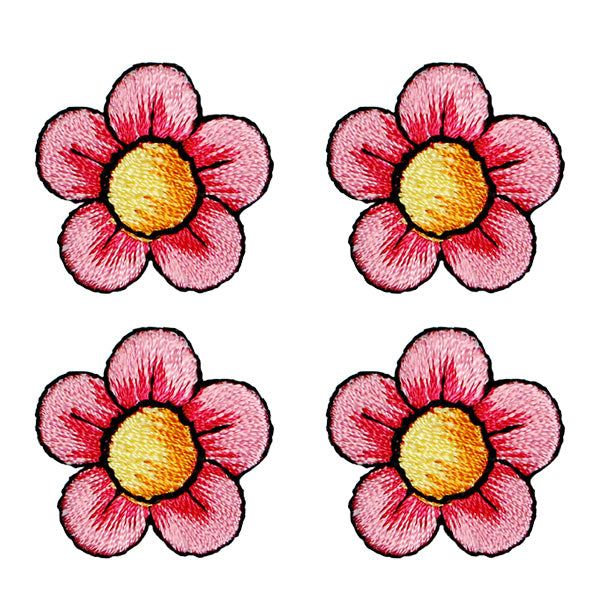 BaZooples Iron-on Patch Applique/Patch Flower Pack of 4 - Red Iron-on Embroidered Appliques