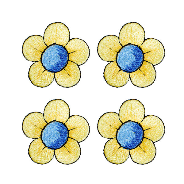BaZooples Iron-on Patch Applique/Patch Flower Pack of 4 - Yellow/ Blue Iron-on Embroidered Appliques