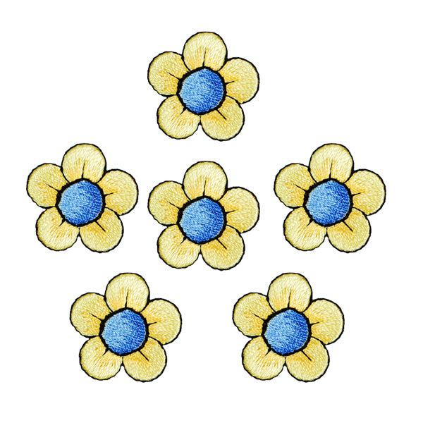 BaZooples Iron-on Patch Applique/Patch Flower Pack of 6 - BZP77590 - Yellow/ Blue Iron-on Embroidered Appliques