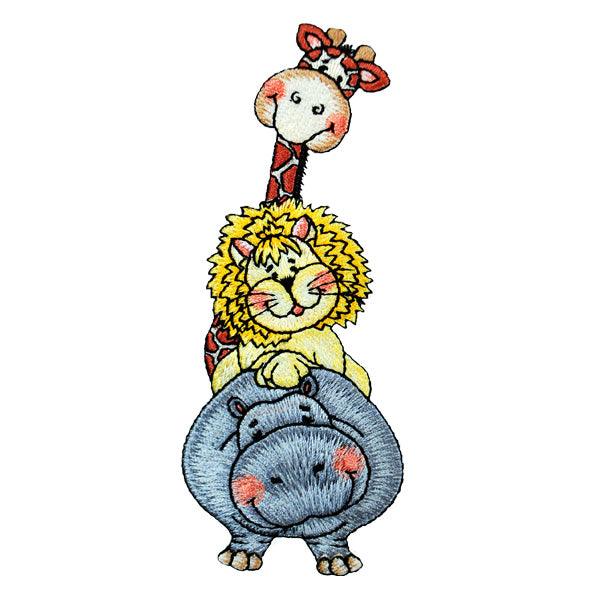 BaZooples Iron-on Patch Applique/Patch Stacked Animals/Hippo - Multi Colors Iron-on Embroidered Appliques