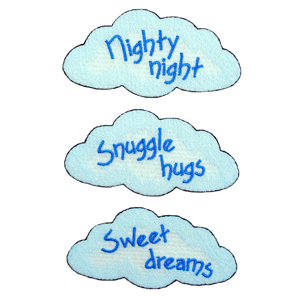BaZooples Iron-on Patch Applique/Patch Fluffy Clouds Pack of 3 - Blue Iron-on Embroidered Appliques
