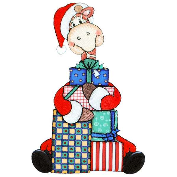 BaZooples Iron-on Patch Applique/Patch Gertrude Giraffe with Presents - Multi Colors Iron-on Embroidered Appliques