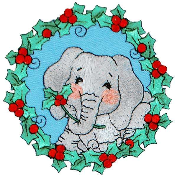 BaZooples Iron-on Patch Applique/Patch Elsie Elephant in Wreath - Multi Colors Iron-on Embroidered Appliques