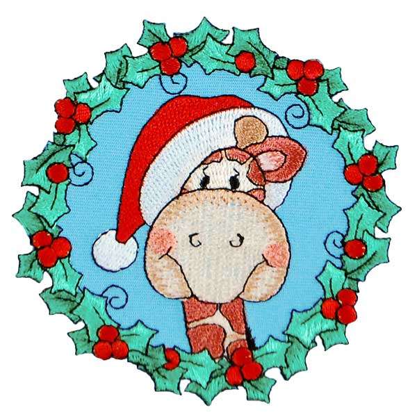 BaZooples Iron-on Patch Applique/Patch Gertrude Giraffe in Wreath - Multi Colors Iron-on Embroidered Appliques