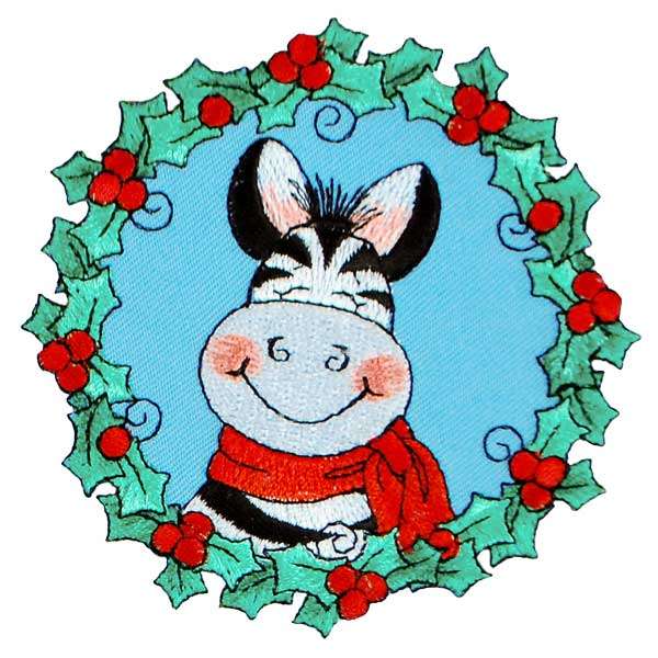 BaZooples Iron-on Patch Applique/Patch Gertrude Giraffe in Wreath Zach Zebr - Multi Colors Iron-on Embroidered Appliques
