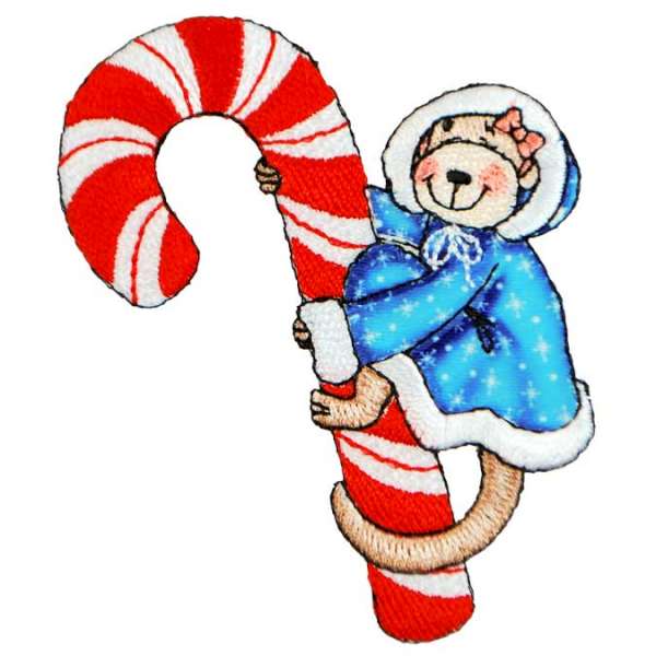BaZooples Iron-on Patch Applique/Patch Molly Monkey on Candy Cane - Multi Colors Iron-on Embroidered Appliques