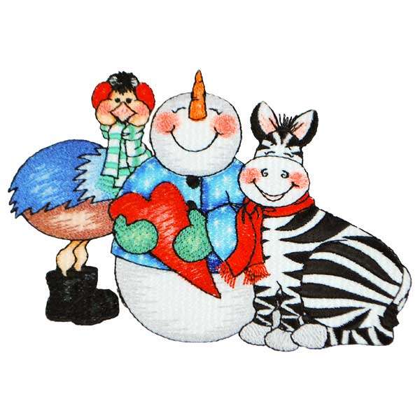 BaZooples Iron-on Patch Applique/Patch Snowman & Friends - Multi Colors Iron-on Embroidered Appliques