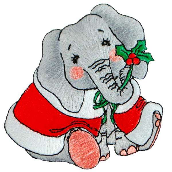 BaZooples Iron-on Patch Applique/Patch Elsie Elephant in Santa Suit - Multi Colors Iron-on Embroidered Appliques