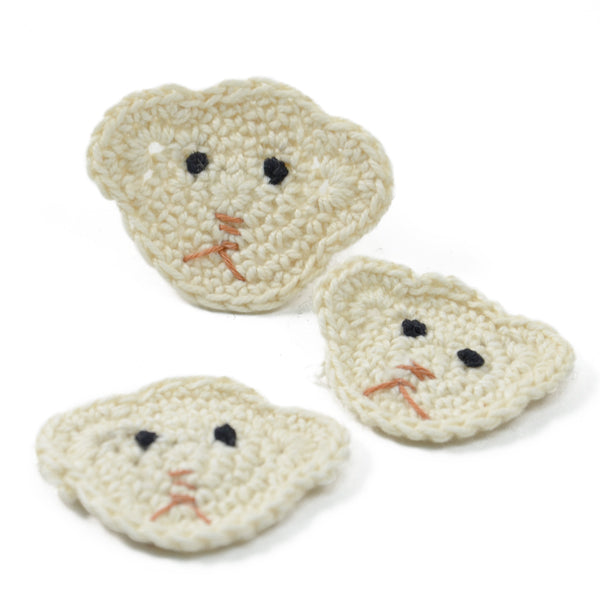 Crochet Bear Head Applique Pk/3 - Ivory Appliques