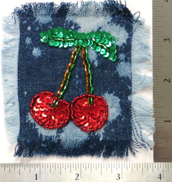 Cherries Sequin Applique/Patch on Denim - Multi Colors Appliques