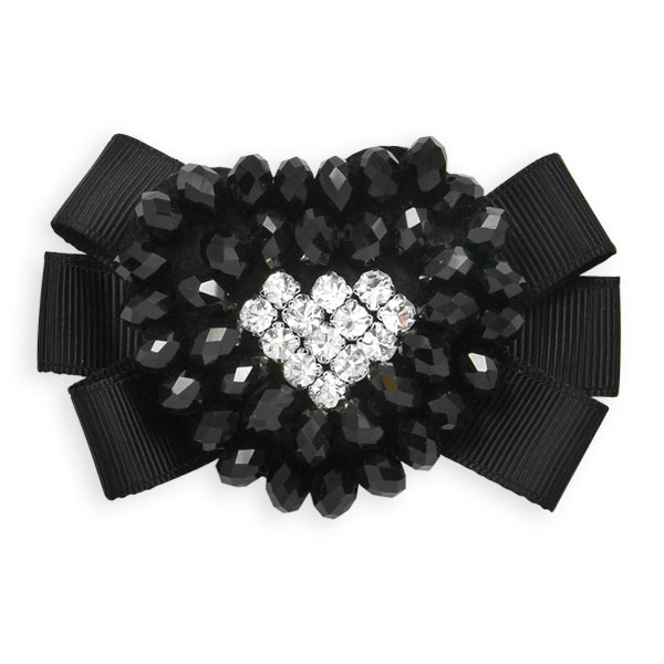 Beaded Heart with Bow Brooch Black Accessories