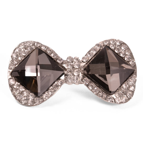 2 1/8" x 1 1/8" Rhinestone Gem Bow Brooch - Smoke Accessories