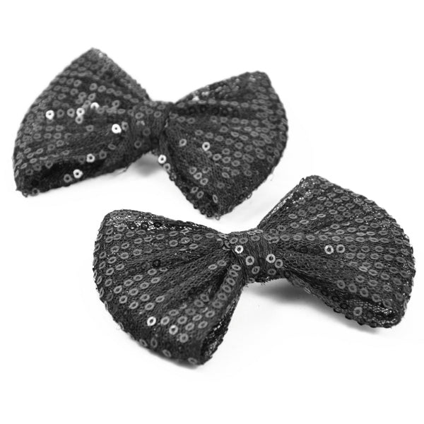 Netted Sequin Bow Hair Clip Accessory Pack of 2 Black Accessories