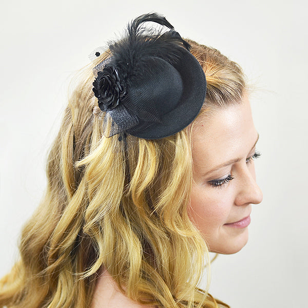 Paulette Black Mini Top Fascinator Hat Bargain Basement