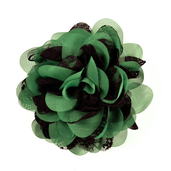 Mary Kate Lace Chiffon Flower Brooch Pin and Hair Clip Accessory Emerald Black Bargain Basement