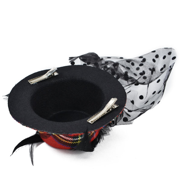 Bijou Plaid Fascinator Mini Top Hat - Red Accessories